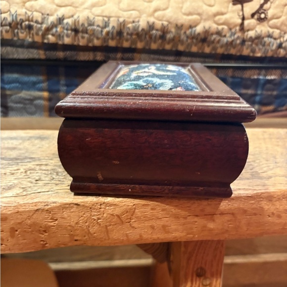 Vintage Wooden Jewelry Box with Floral Tapestry - Picture 3 of 12